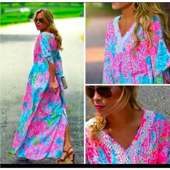 Rare Lilly Pulitzer Beaded Coleman Caftan Let's Cha Cha Size Large - Picture 1 of 10